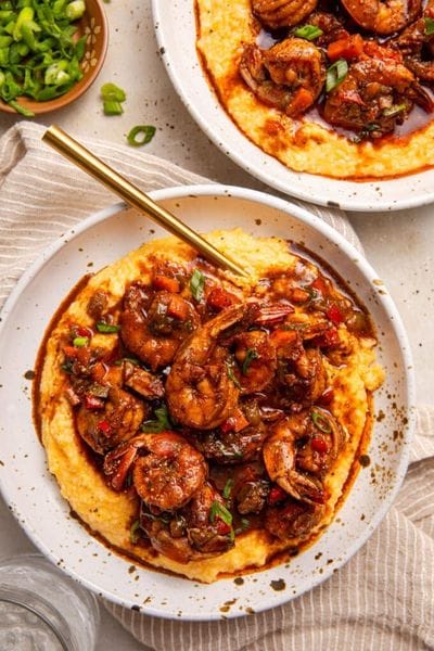 Brown Stew Shrimp and Sweet Potato Grits
